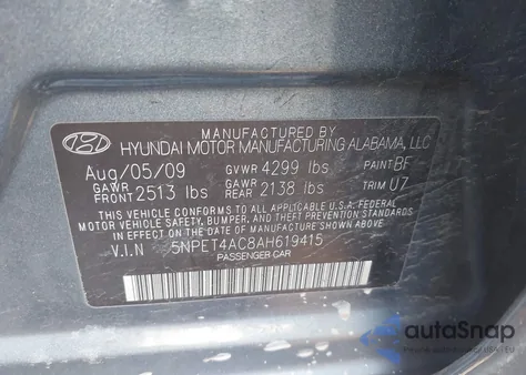 2010 Hyundai Sonata Gls from USA, damaged, VIN 5NPET4AC8AH619415